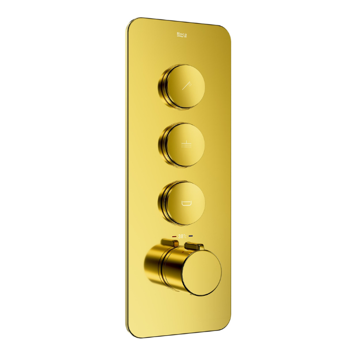 Roca Thermostatic Divertor Push T Outer Plate 3 Way Shiny Gold RT5A7710G0H