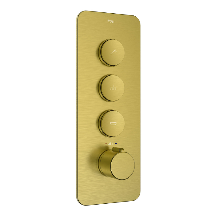 Roca Thermostatic Divertor Push T Outer Plate 3 Way Brushed Brass RT5A7710VAH