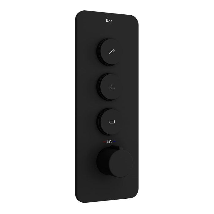 Roca Thermostatic Divertor Push T Outer Plate 3 Way Matt Black RT5A7710NBH